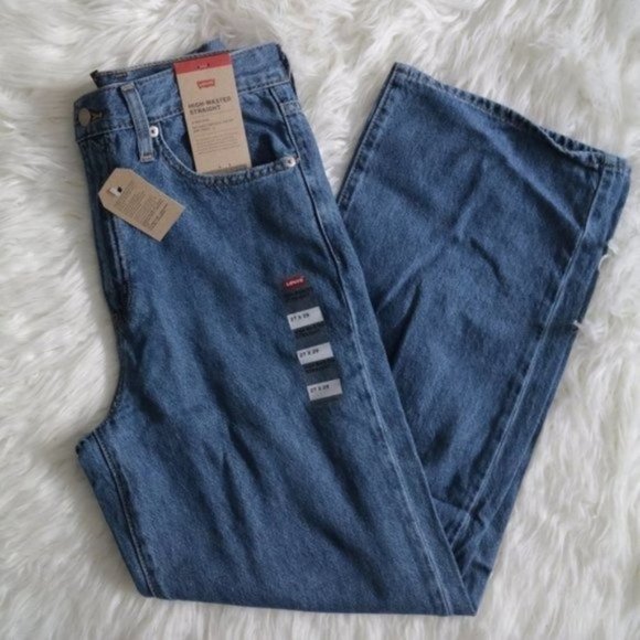 NEW Levi's High Rise Straight Leg Dark Blue Wash Cropped Jeans Size 27 - Picture 5 of 11